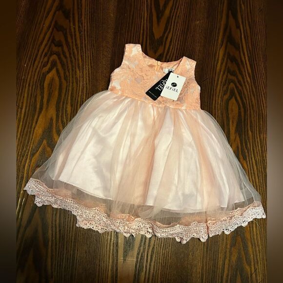 Iefiel 3 month 65 infant tulle lace layered dress pink bow NWT christening - Picture 6 of 11